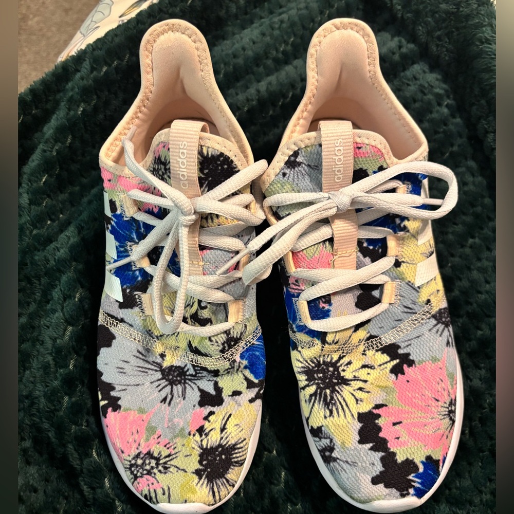 Adidas Athletic Shoes Blue Pink Floral Low-Top
